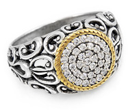 Стильный серебряный перстень с фианитами и позолотой