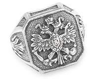 Серебряное кольцо - перстень с гербом России