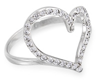 Серебряное кольцо-валентинка с сердечком и фианитами большое