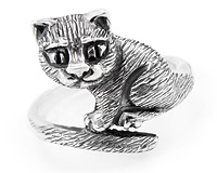 Кольцо в виде котенка, черненое серебро
