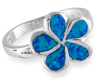 Женский перстень с цветком и синим опалом