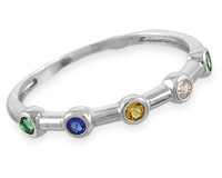 Тонкое кольцо из серебра с разноцветными кристаллами