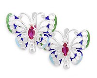 Серьги - Бабочки серебро с корундом рубином