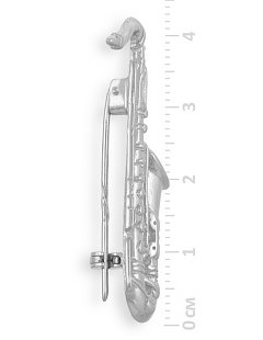 Брошь в форме саксофона из серебра с родированием
