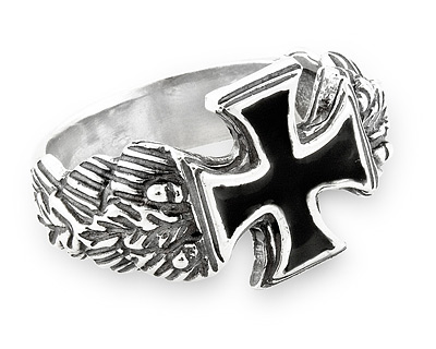 Мужское серебряное кольцо с железным крестом
