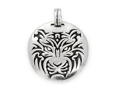 Круглый кулон-медальон из серебра с головой тигра 