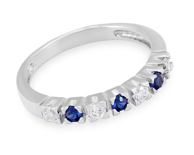Кольцо серебряное с синей шпинелью и белым фианитом