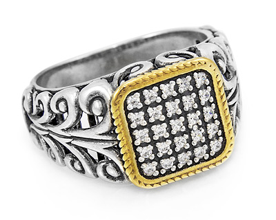 Серебярное кольцо "Византийское" квадратное из серебра и фианитов