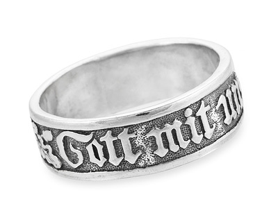 Серебряное кольцо с дубовыми листьями Gott mit uns