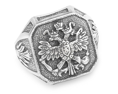 Серебряное кольцо - перстень с гербом России