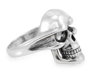 Стильное серебряное кольцо-печатка с черепом