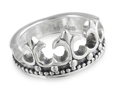 Кольцо-перстень в форме короны, из серебра