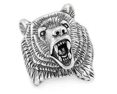 Большое кольцо перстень "Медведь - гризли"