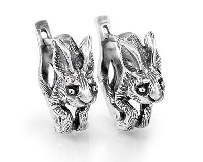 Серьги Зайцы-кролики из серебра с чернением