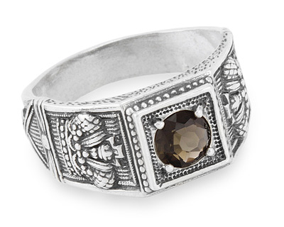Серебряное кольцо с императорской короной и раухтопазом