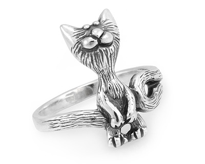 Колечко с серебряным котом - милашкой