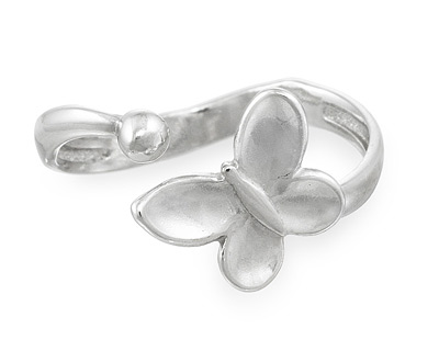 Серебряное кольцо разомкнутой формы Бабочка