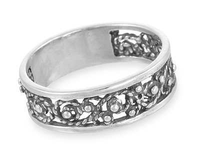 Ажурное кольцо - обруч из серебра с чернением
