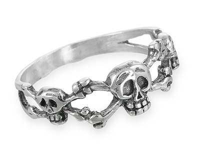 Пиратское кольцо с тремя черепами Веселые Роджеры, серебро