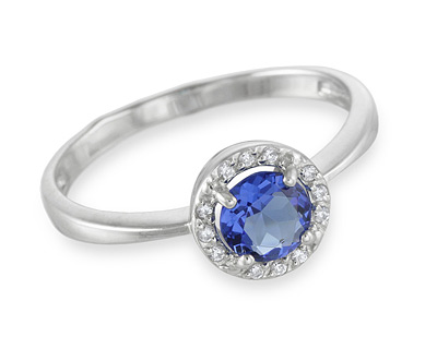 Кольцо с синим камнем в сверкающей юбочке