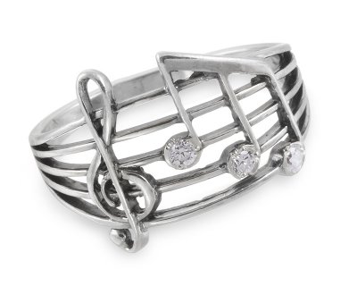 Серебряное кольцо с музыкальными нотами