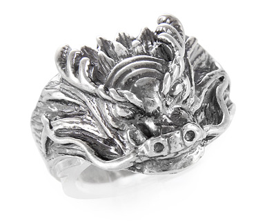 Серебряное кольцо китайский дракон