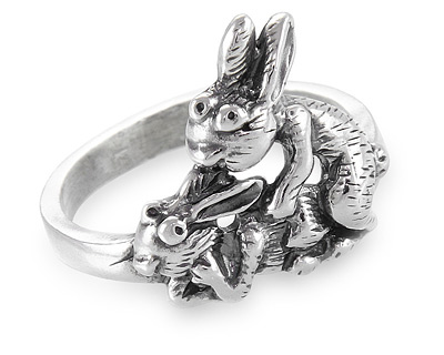 Кольцо-миниатюра из серебра "Как кролики"