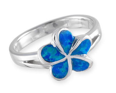 Кольцо Цветок, серебро с синим опалом