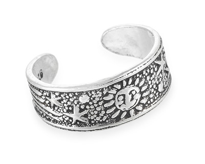 Серебряное кольцо для пальцев ног с Солнцем и звездами