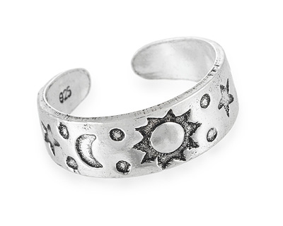 Серебряное кольцо на ногу: Солнце, месяц, звезды