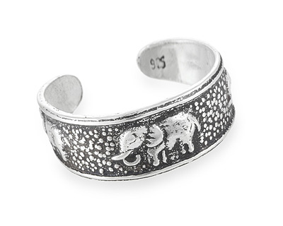 Кольцо со слонами разомкнутой формы, серебро 925