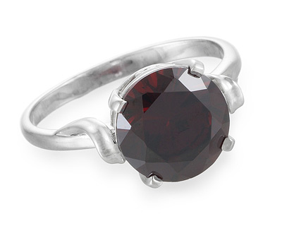 Родированное кольцо с круглым красным камнем 1см