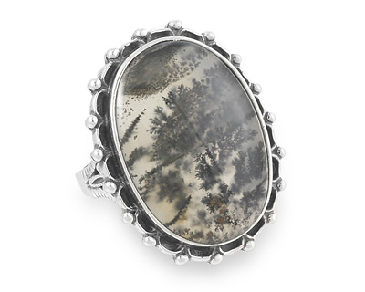 Кольцо с моховым агатом, черненое серебро