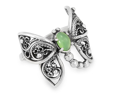 Кольцо в виде бабочки, серебро и скань
