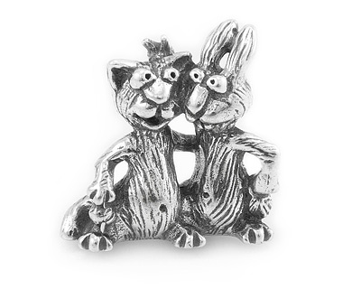 Статуэтка из серебра Кот и Кролик в обнимку